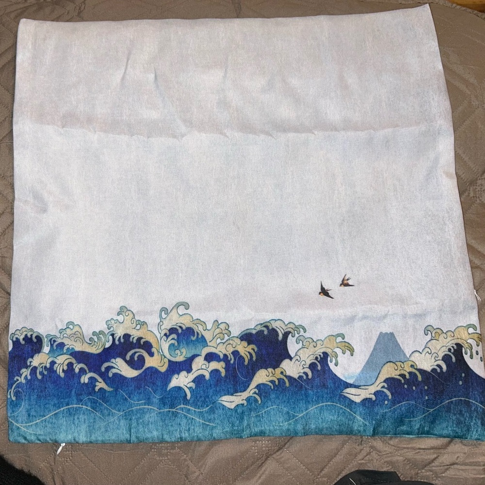 Set of 4 Accent Pillow Covers 16”x16”, Japanese Wave Design by Abesonne